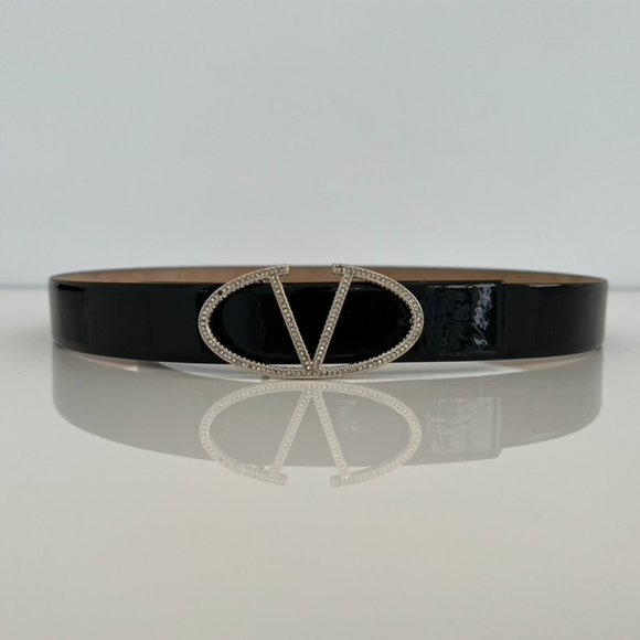 VALENTINO GARAVANI BLACK PATENT EMBELLISHED BELT SIZE 80 / 32 main image 9
